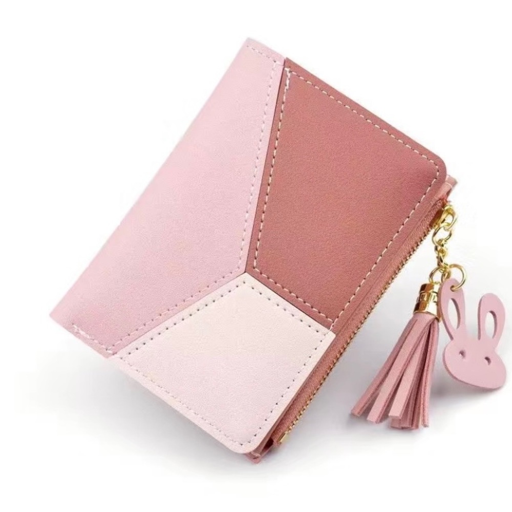 Women card case wallet with tassel pink